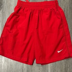YOUTH Nike Dri-Fit Red Athletic Shorts with White Swoosh